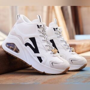 Skechers Women's Cream and Black High-Top Sneakers